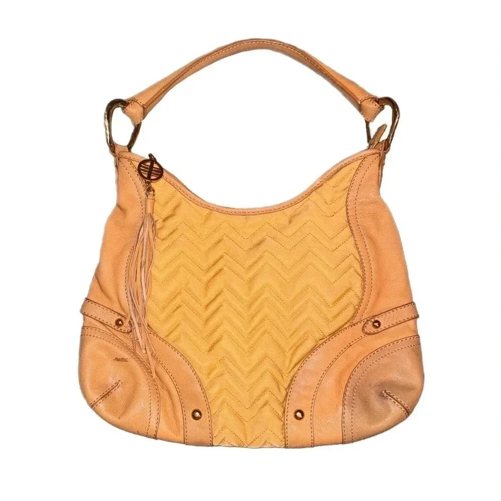 Via Spiga Shoulder Bag Purse Single Strap Hobo Quilted Chevron Fabric & Leather